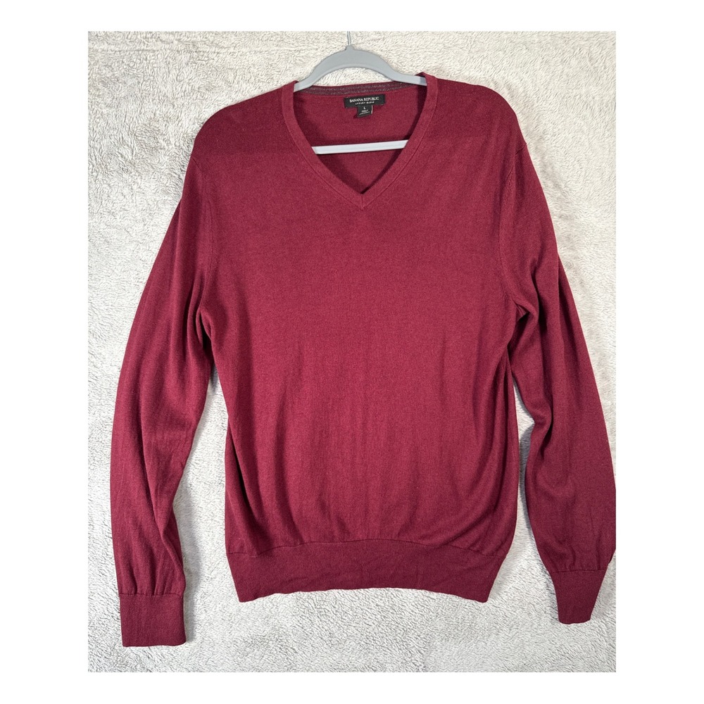 Banana Republic Luxury Blend‎ Mens L Burgundy V Neck Sweater Silk Cashmere Blend
